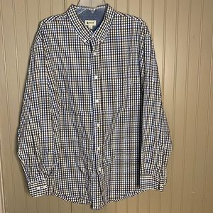 Men's Haggar Plaid Blue Brown Button Down Shirt  XXL